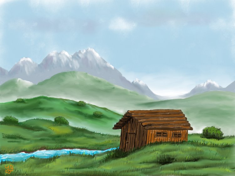 Hut by the mountains